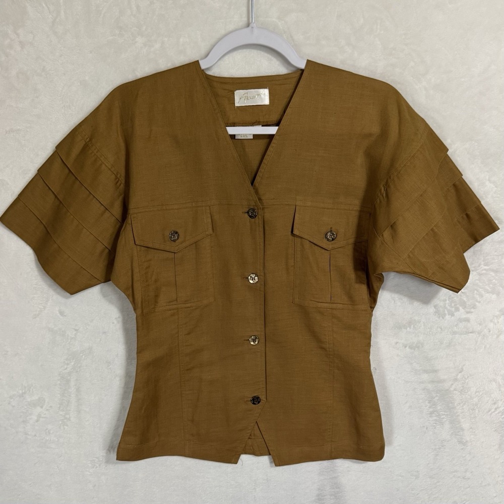 Vintage Apart Camel Brown Linen Maxi Skirt Set Size 4 XS XXS Safari Boho Neutral - Picture 3 of 16